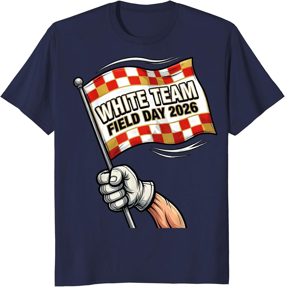 White Team Field Day 2026 Cartoon Teacher Kids T-Shirt - Navy Blue