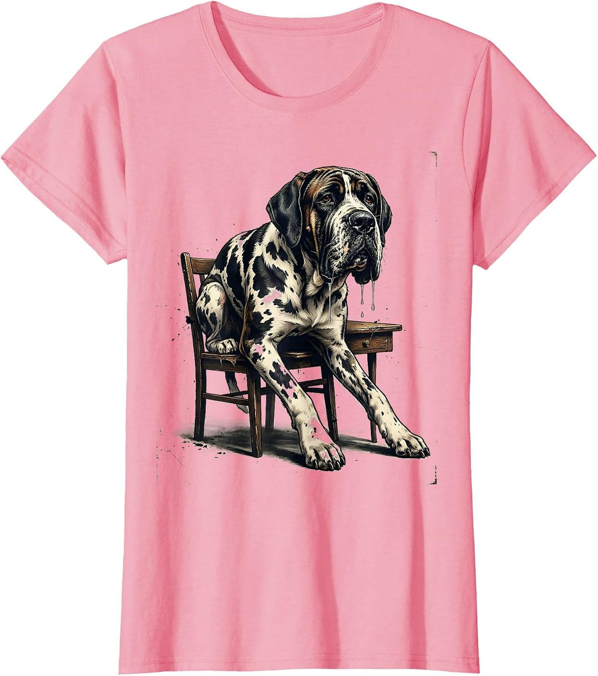 Women's Great Dane Harlequin Drool Distressed Dog Mom Dog Dad T-Shirt - Pink