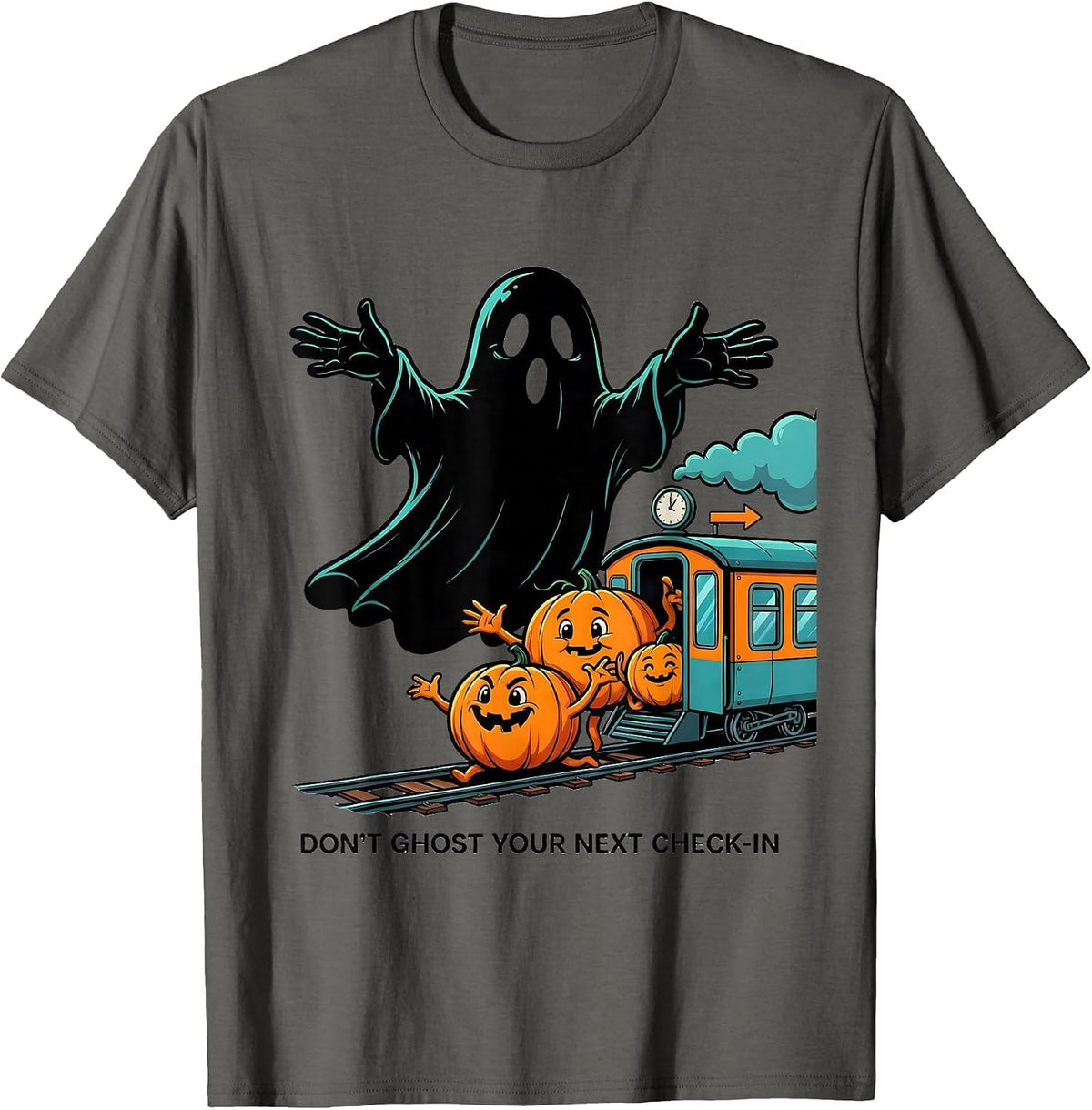 Don't Ghost Your Next Check-In Cartoon Ghost Mental Health T-Shirt - Asphalt Grey