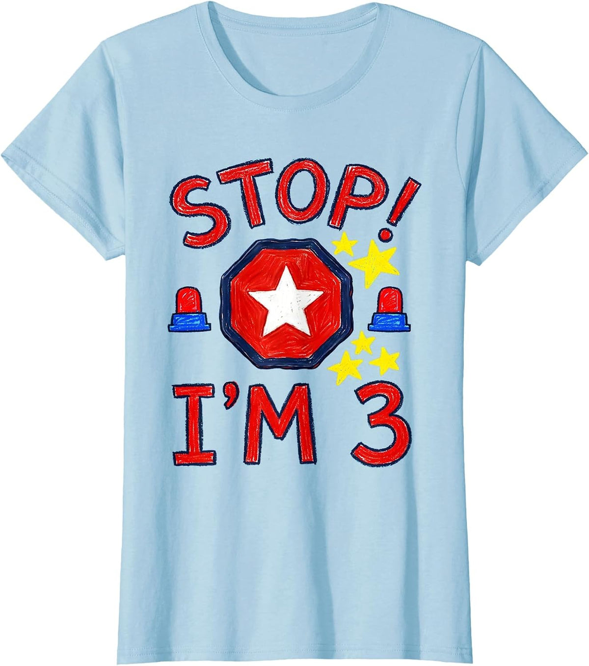 Stop! I'm 3 Naive Kidcore Future Police Officer Birthday T-Shirt - Baby Blue