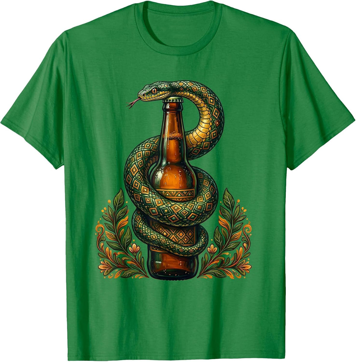 Men's Snake Coiled Around Beer Bottle Graphic T-Shirt - Kelly Green