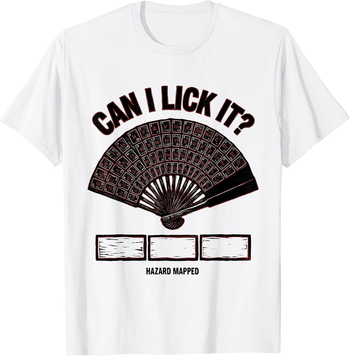 Men's Can I Lick It Hazard Mapped Funny Periodic Table Science T-Shirt - White