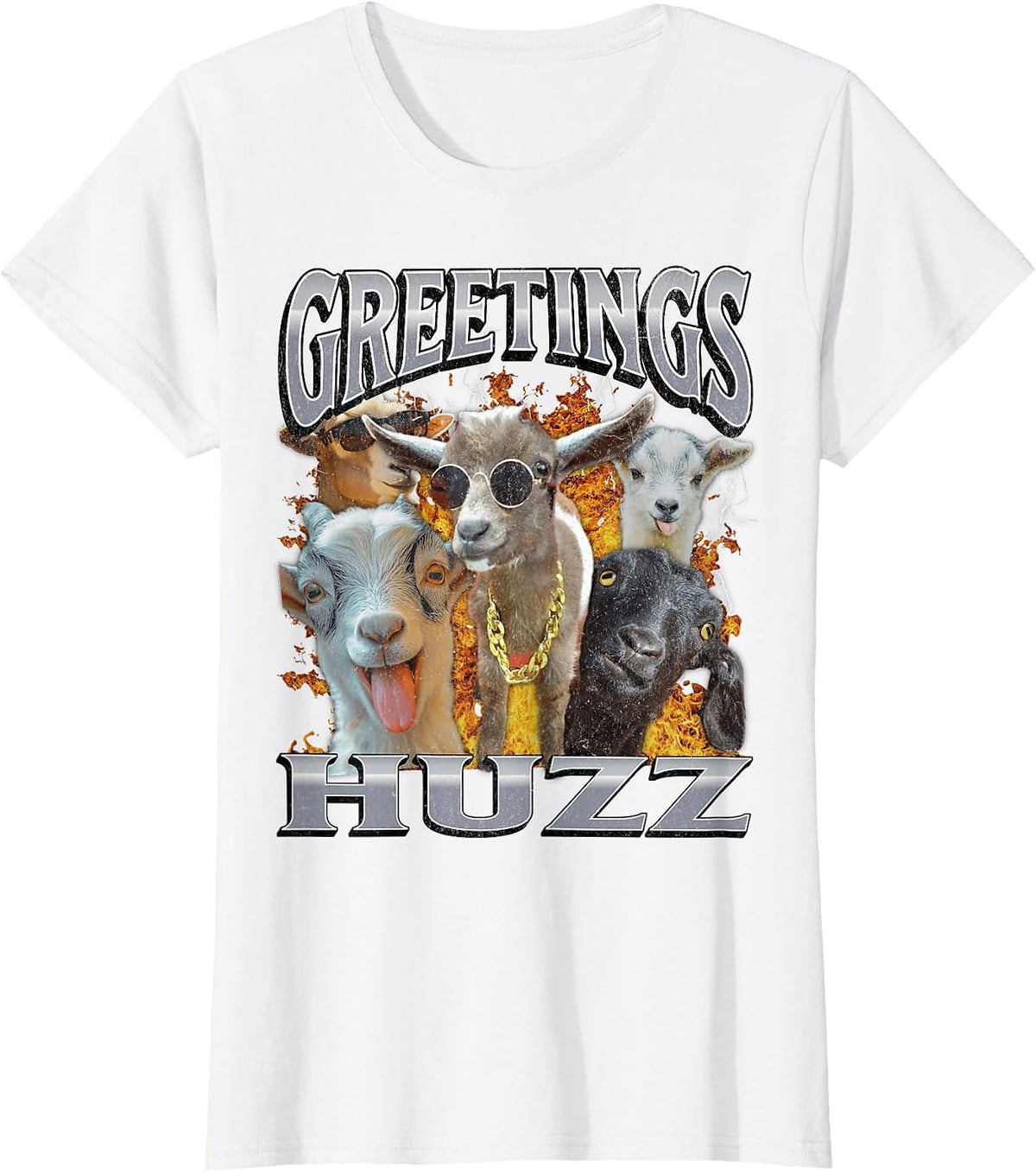 Greetings Huzz Funny Goat Adult Humor Meme Bootleg T-Shirt - White