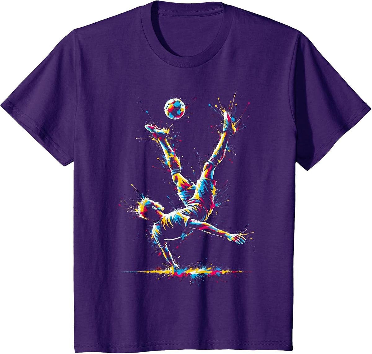 Soccer Player Bicycle Kick Art Soccer Lover Football Fan T-Shirt - Purple