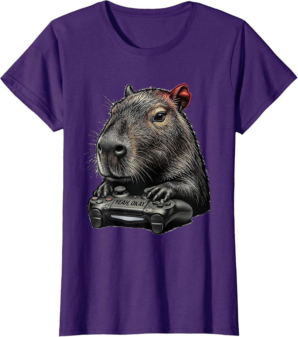 Women's Yeah, Okay Funny Capybara Gamer Meme Humor T-Shirt - Purple