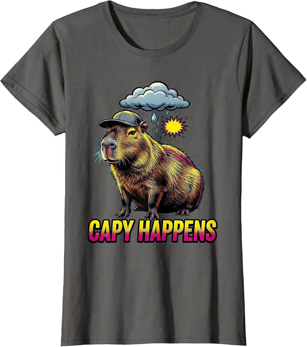 Women's capy happens Funny Capybara Animal Meme Humor T-Shirt - Asphalt Grey