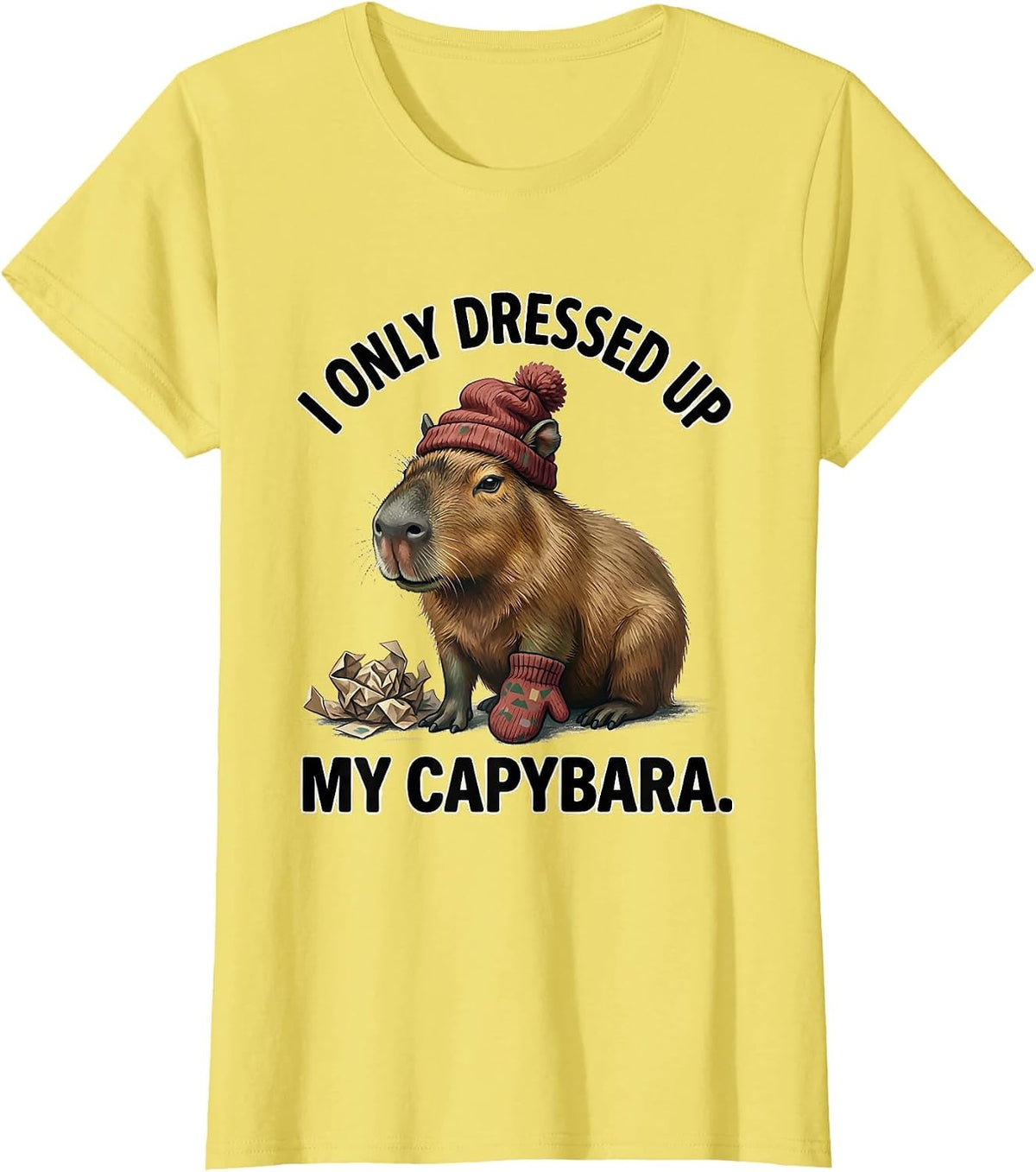 I Only Dressed Up My Capybara Whimsical Christmas Animal T-Shirt - Lemon Yellow