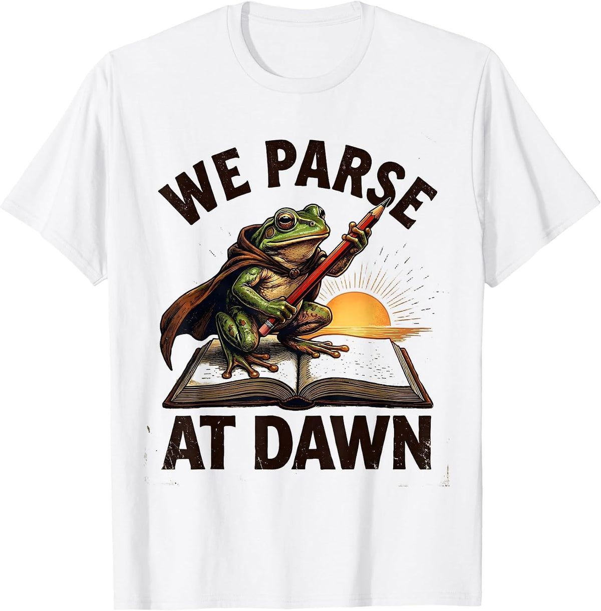 Men's We Parse At Dawn Vintage Frog Teacher English Reader Humor T-Shirt - White