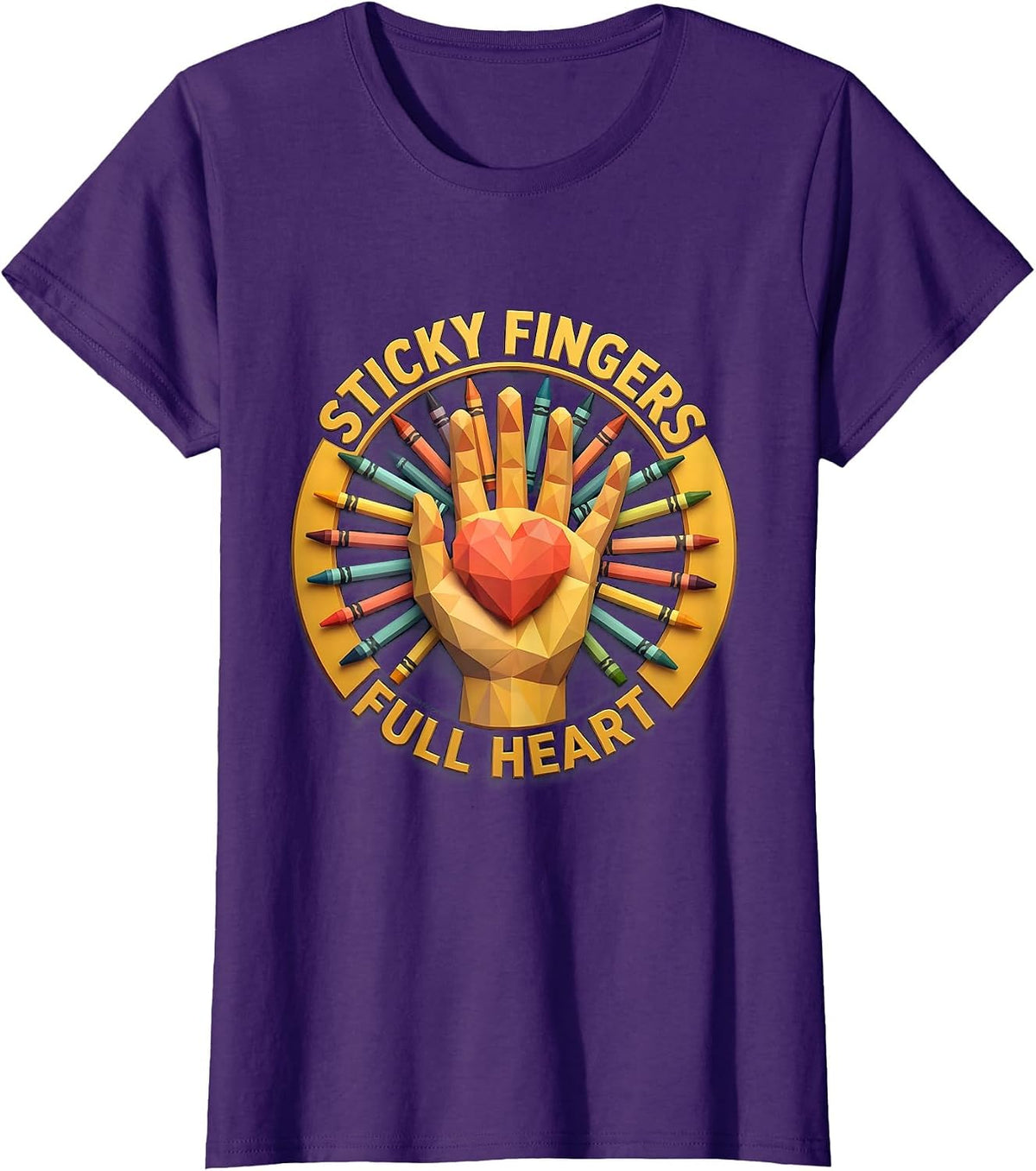 Women's Sticky Fingers Full Heart Preschool Teacher Design T-Shirt - Purple