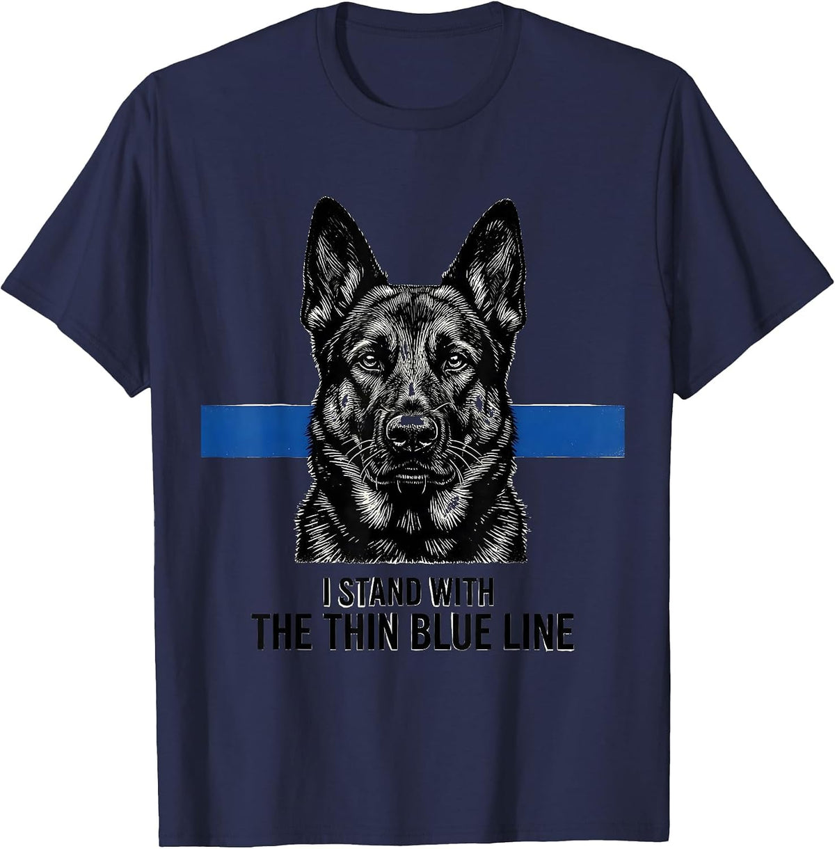I Stand With The Thin Blue Line Vintage Police Support T-Shirt - Navy Blue
