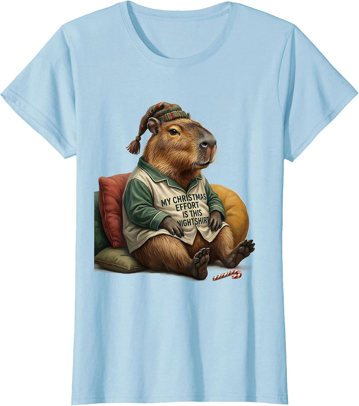 Women's My Christmas Effort Is This Nightshirt Funny Capybara Family T-Shirt - Baby Blue