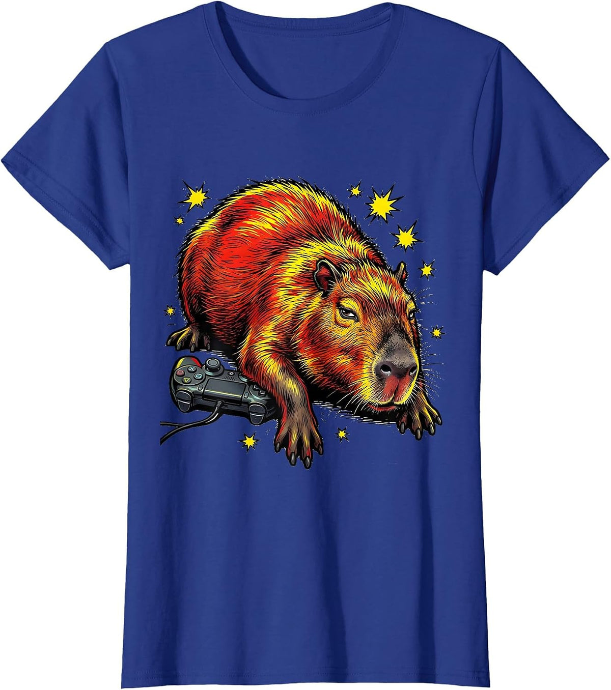 Women's Capybara Comic Book Video Games Humor T-Shirt - Royal Blue