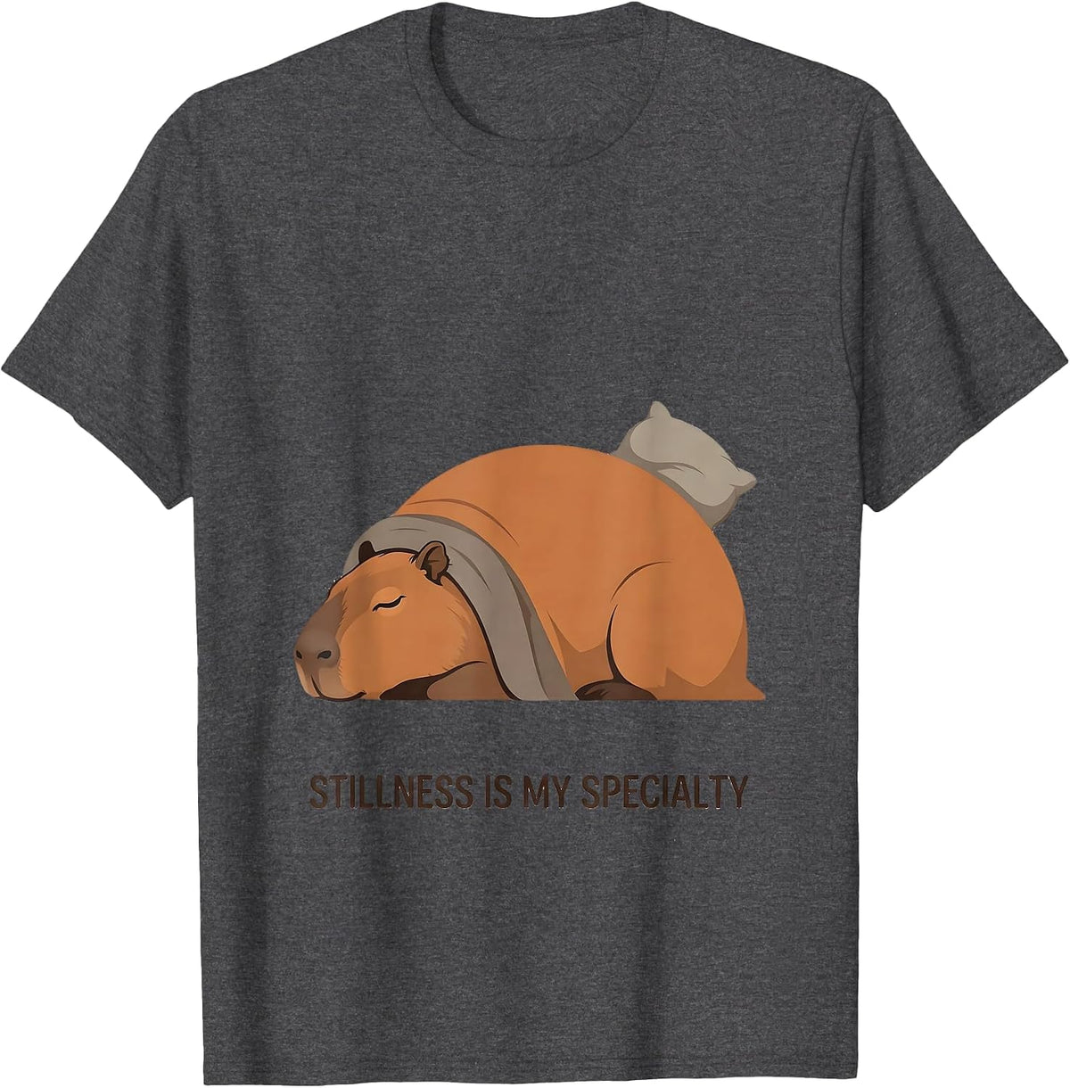 Stillness Is My Specialty Cute Capybara Sleepwear Humor T-Shirt - Dark Heather Grey