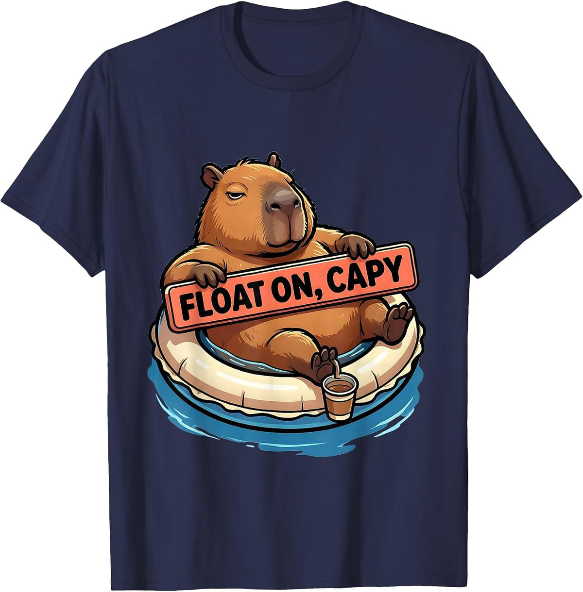 Float On Capy Funny Capybara Animal Meme Humor T-Shirt - Navy Blue