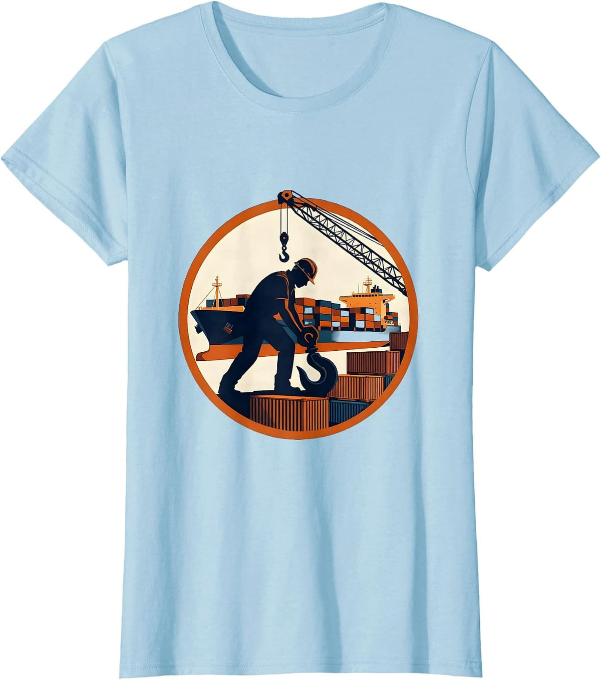 Labor Day Dock Worker Cargo Ship Port Illustration T-Shirt - Baby Blue