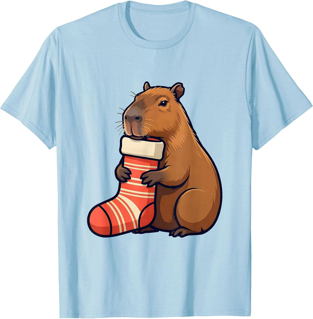 Men's Cute Capybara Christmas Stocking Animal Lover Gift T-Shirt - Baby Blue