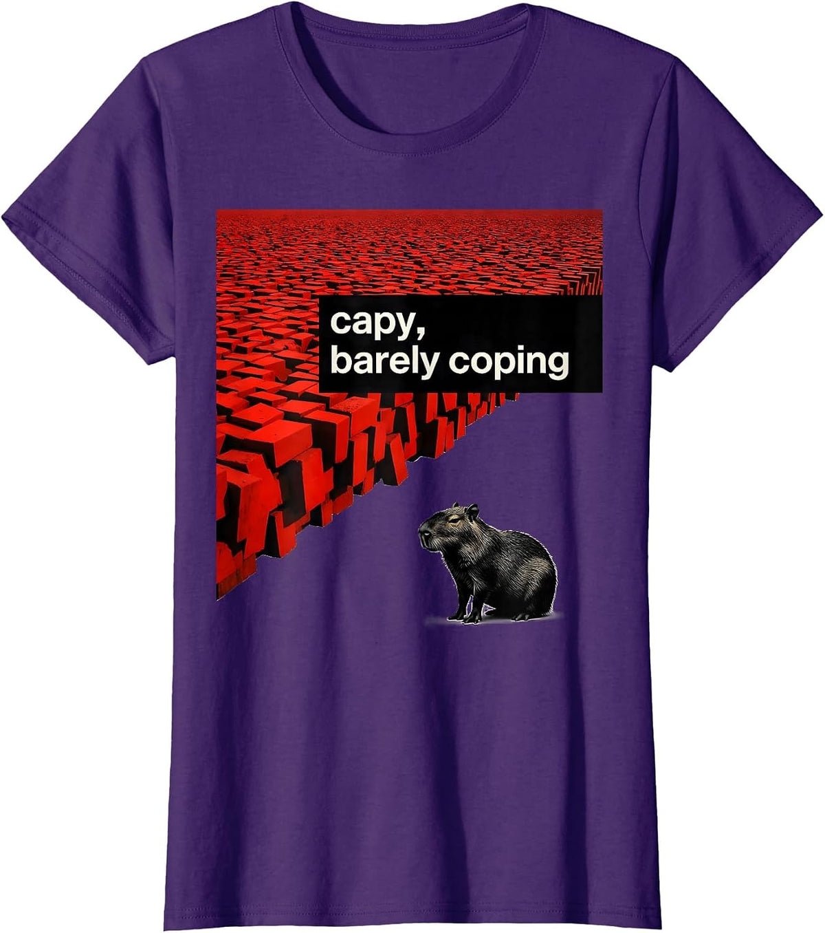 Women's capy barely coping Funny Capybara Meme Animal Humor T-Shirt - Purple