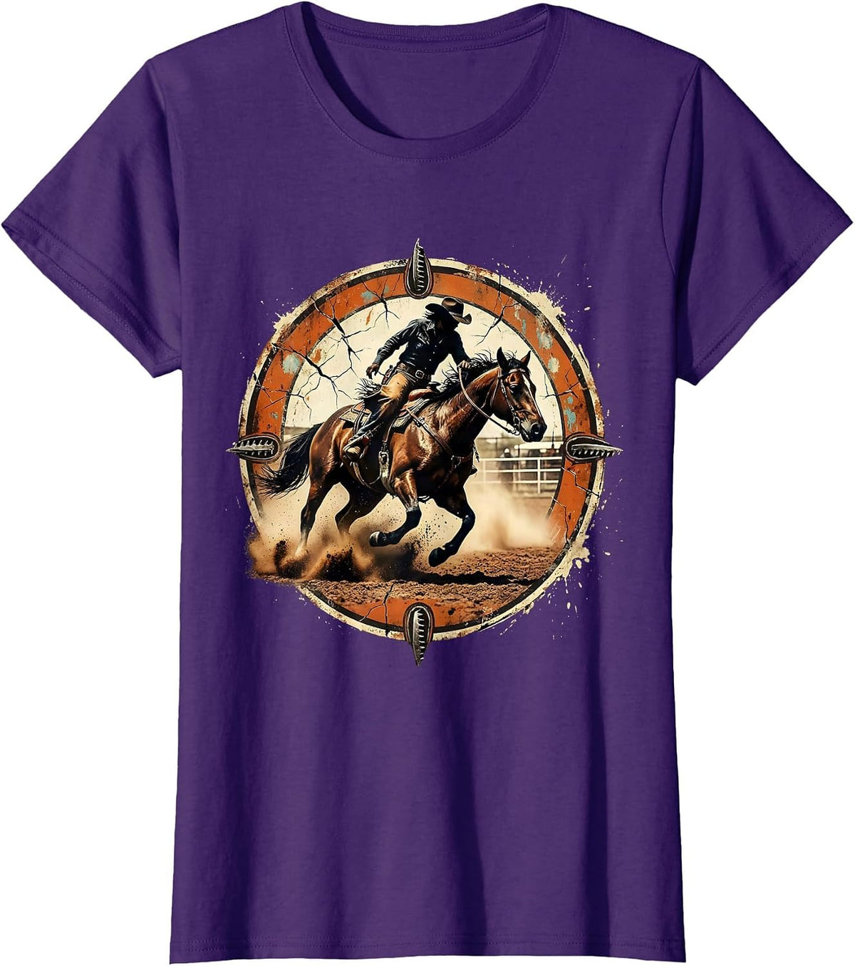 Women's Rodeo Cowgirl Barrel Racing Painted Horse Graphic T-Shirt - Purple
