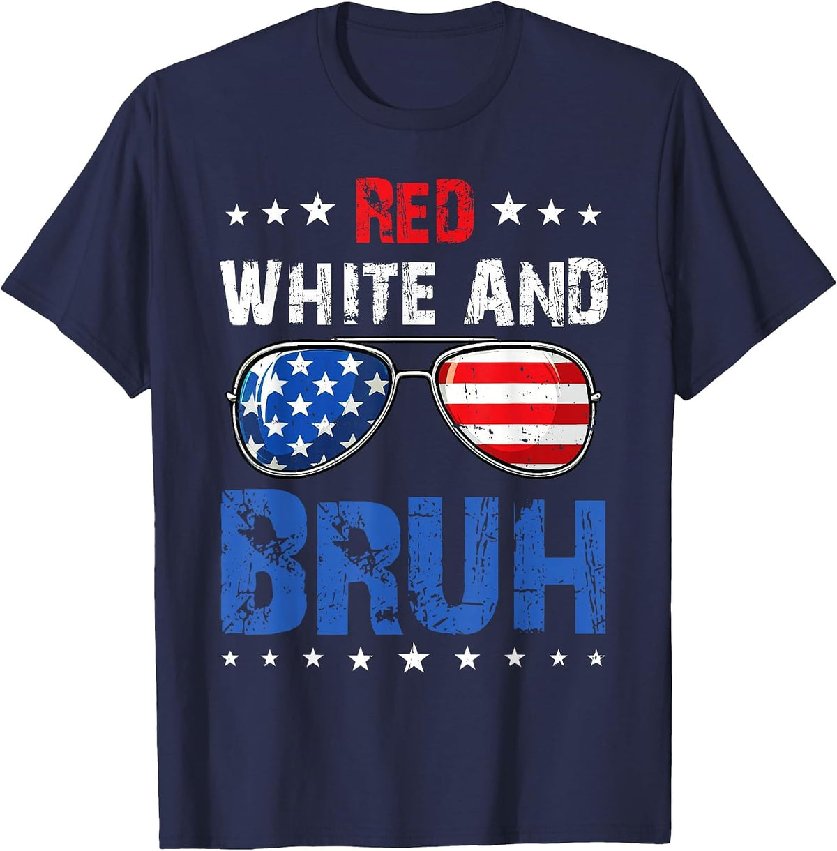 Red White and Bruh 4th of July Boys Patriotic Teens Kids T-Shirt - Navy Blue