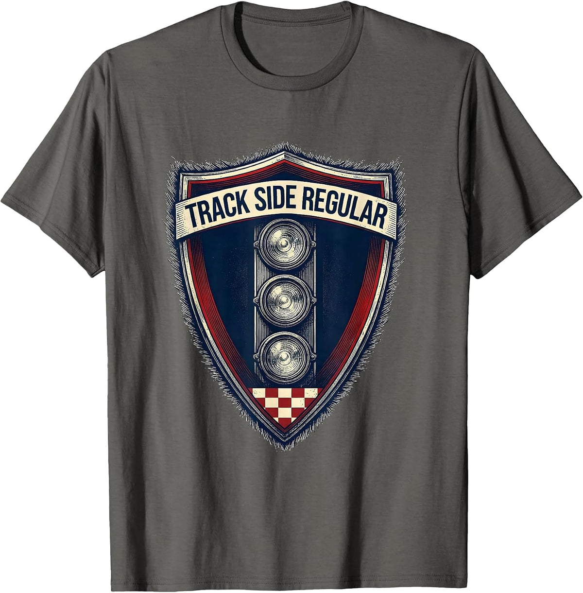 Men's Track Side Regular Patriotic Racing Fan Checkered Flag T-Shirt - Asphalt Grey