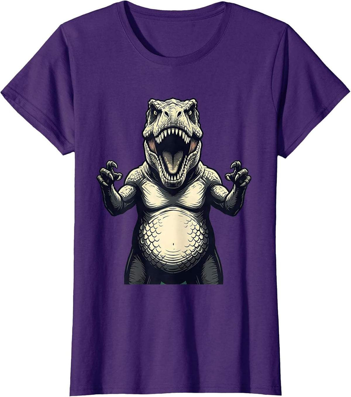 Women's Family Dinosaurs Roaring Together Illustration T-Shirt - Purple