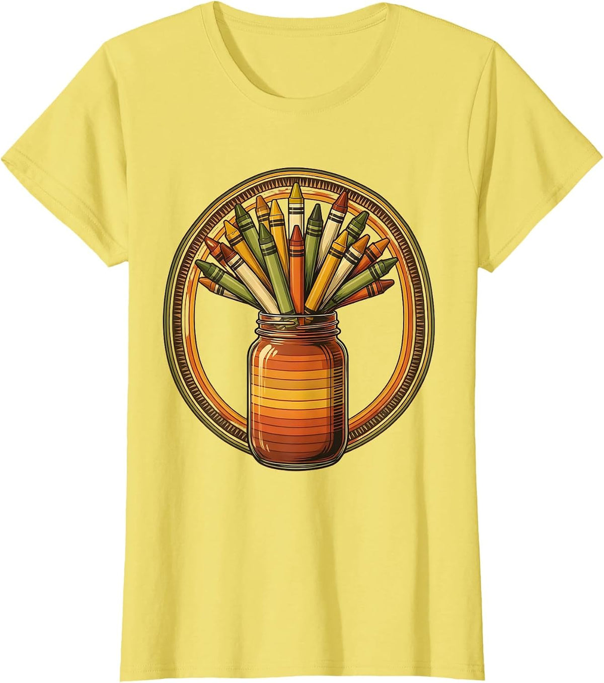 Crayon Bouquet Mason Jar Preschool Teacher Gift T-Shirt - Lemon Yellow
