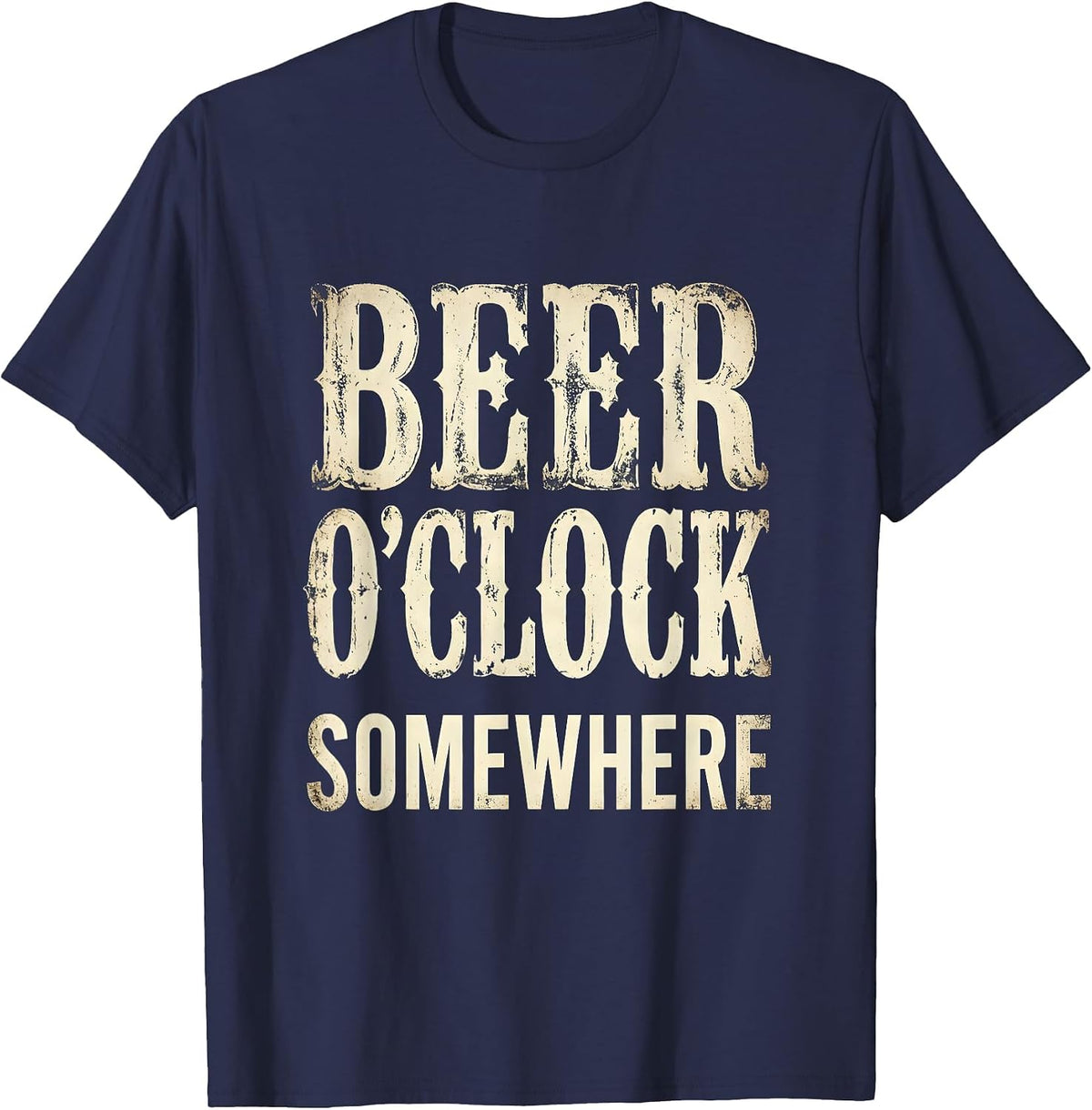 Beer O'Clock Somewhere Funny Drinking Design T-Shirt - Navy Blue
