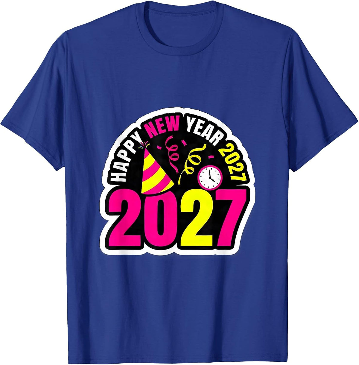 Men's Happy New Year 2027 Whimsical Festive Party Countdown T-Shirt - Royal Blue