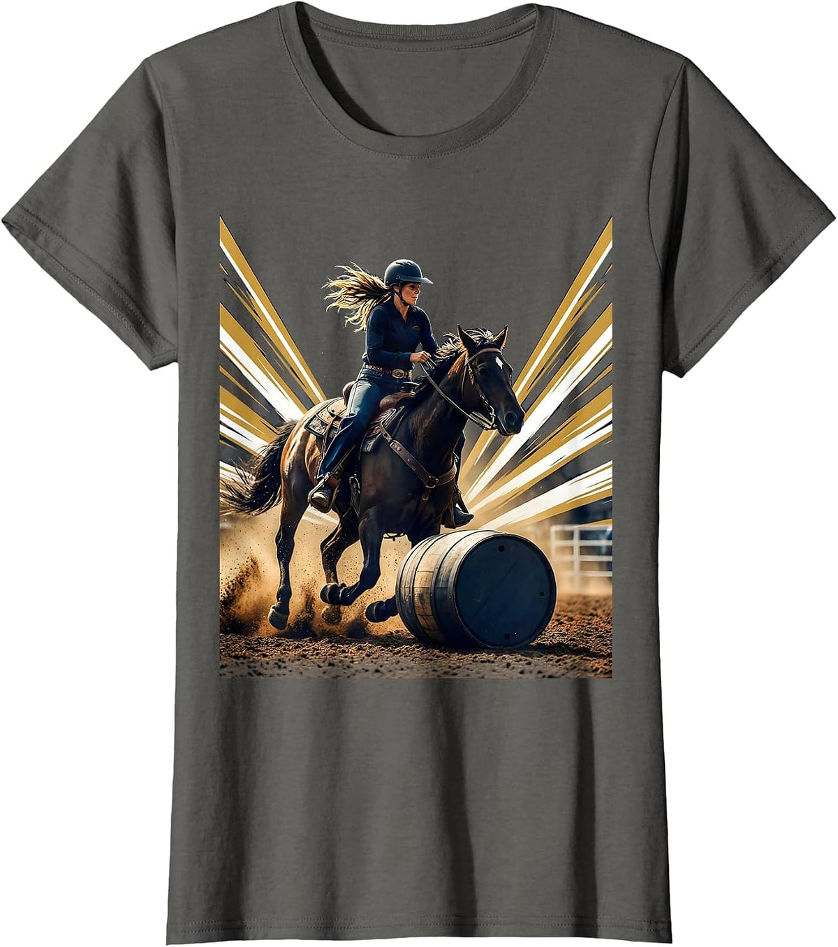Women's Barrel Racing Ponytail Flying Rodeo Graphic T-Shirt - Asphalt Grey