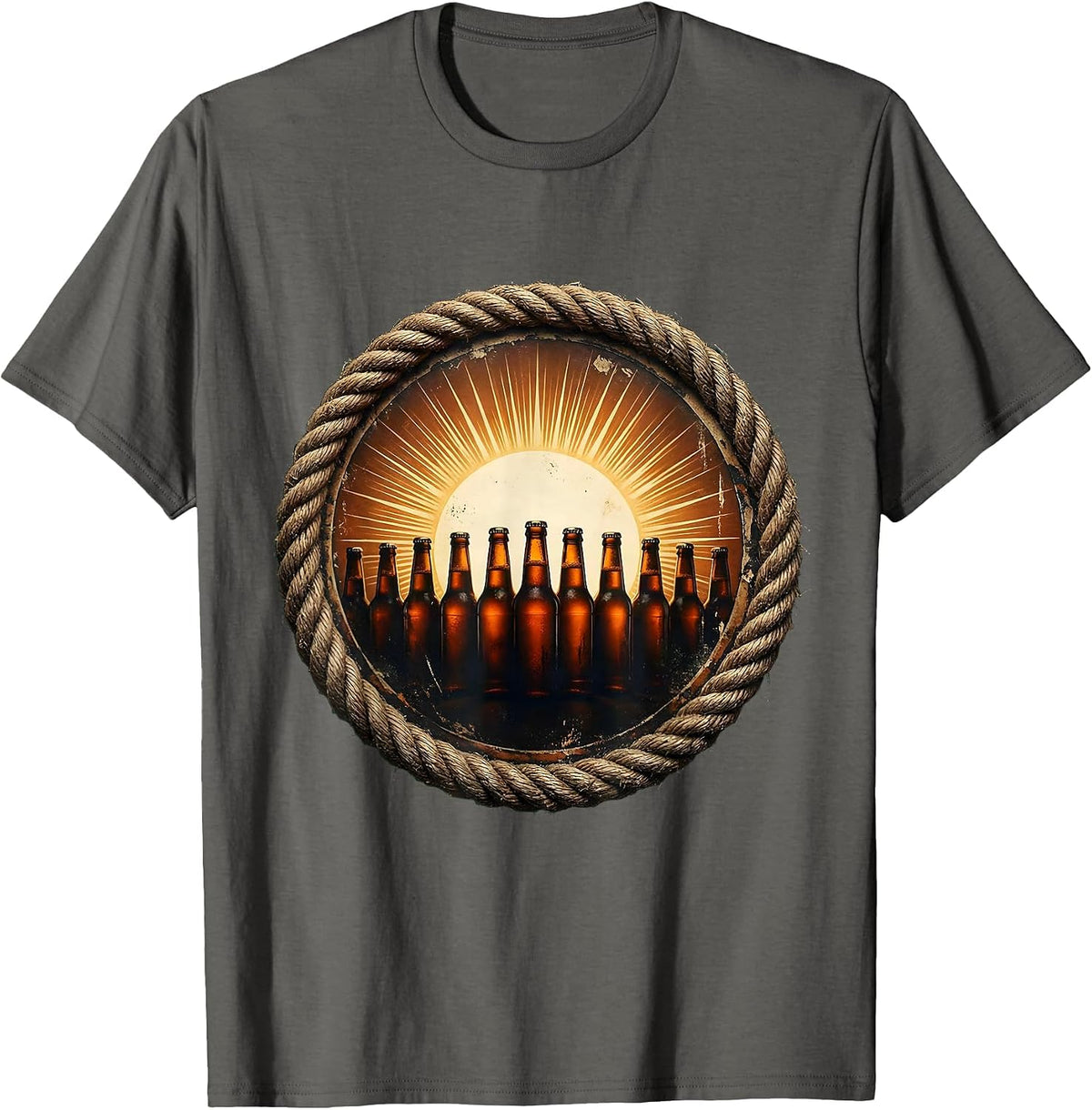 Sunset Beer Bottles Graphic Tee T-Shirt - Asphalt Grey