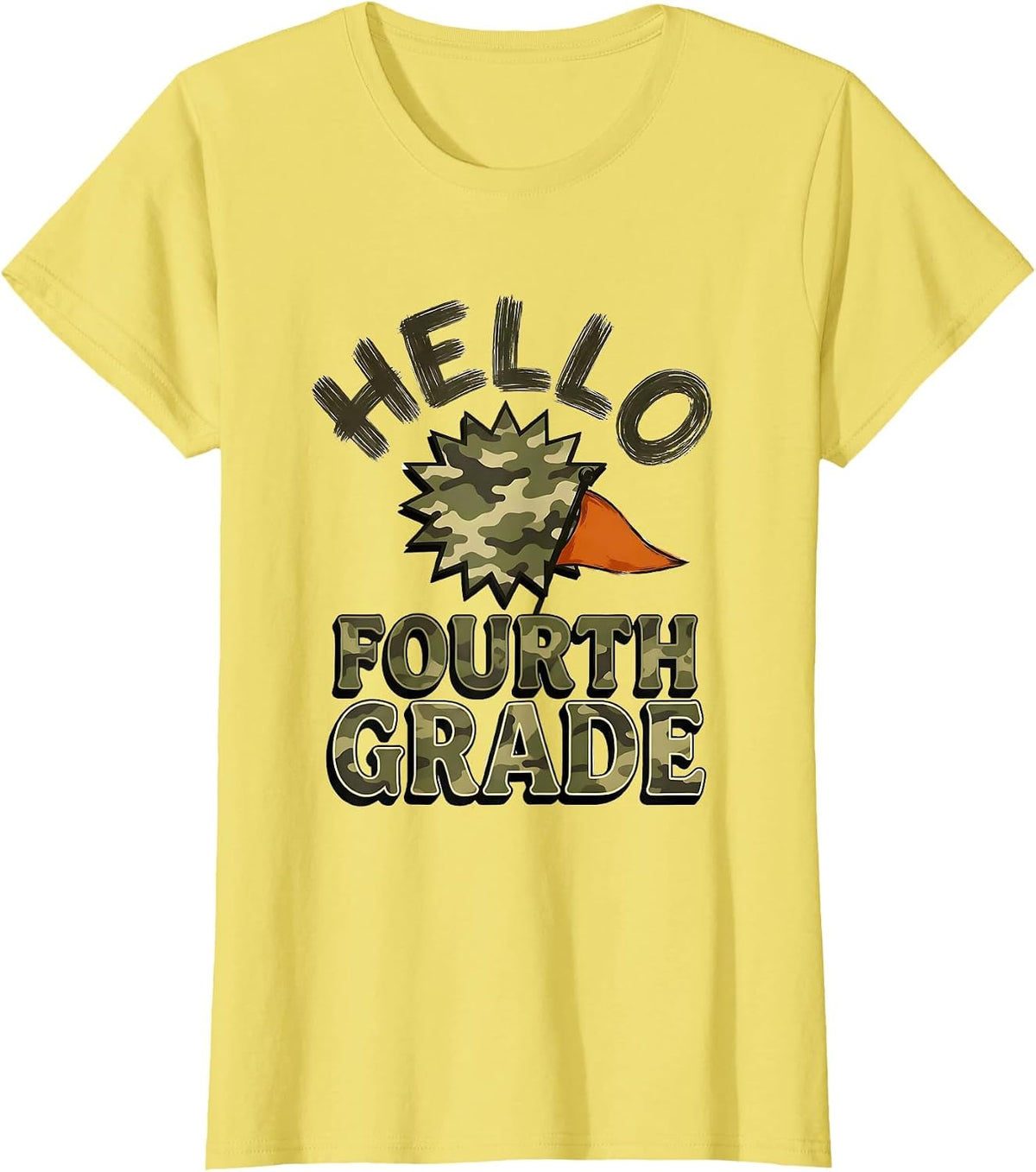 Women's Hello Fourth Grade Camo Back To School Teacher Boys T-Shirt - Lemon Yellow