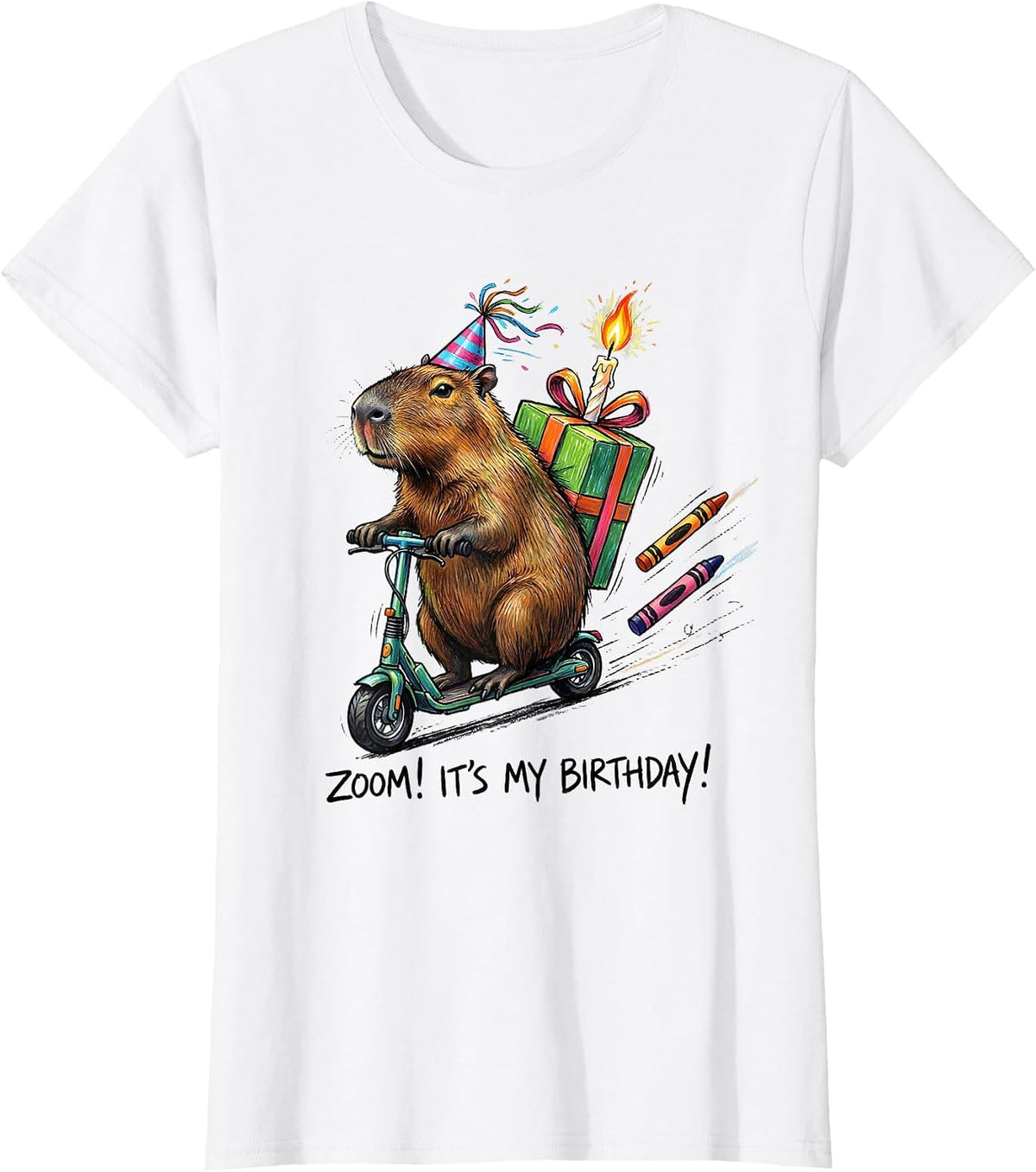 Women's Zoom! It's My Birthday Capybara Kids Party Humor T-Shirt - White