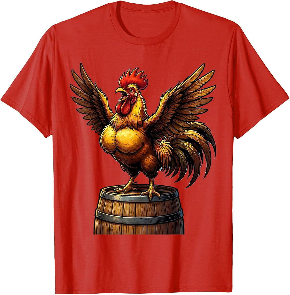 Men's Rooster on a Keg Craft Beer Illustration T-Shirt - Red
