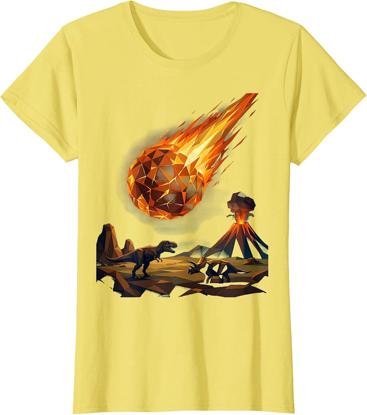 Meteor Strike Dinosaur Prehistoric Impact Scene T-Shirt - Lemon Yellow
