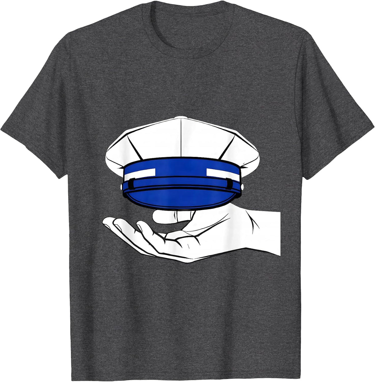 Police Patrol Cap Thin Blue Line Support Tribute T-Shirt - Dark Heather Grey