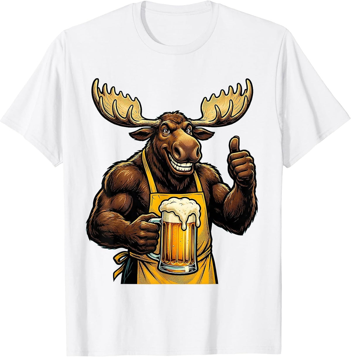 Men's Bull Moose Beer Drinking Mountain Stream Graphic T-Shirt - White