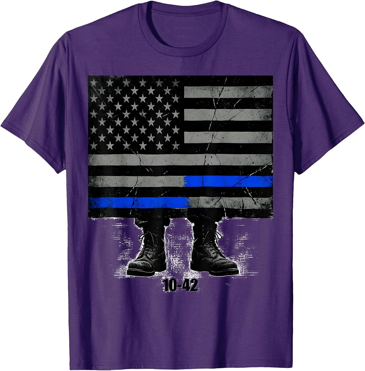 10-42 Vintage Thin Blue Line Police Support Duty Boots T-Shirt - Purple