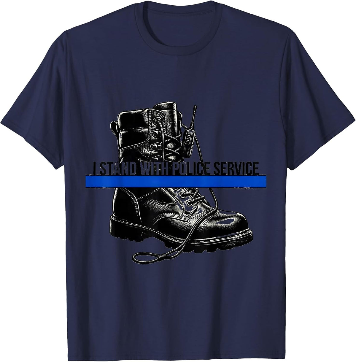 I Stand With Police Service Vintage Thin Blue Line Police T-Shirt - Navy Blue
