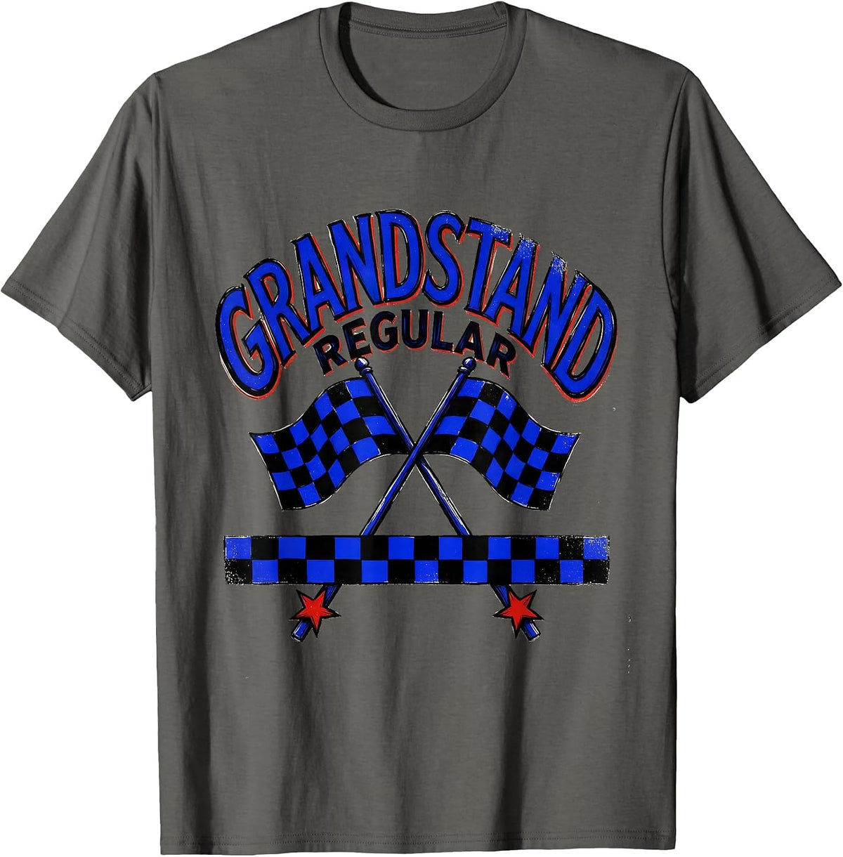 Grandstand Regular Patriotic Checkered Flag Drag Racing Fan T-Shirt - Asphalt Grey