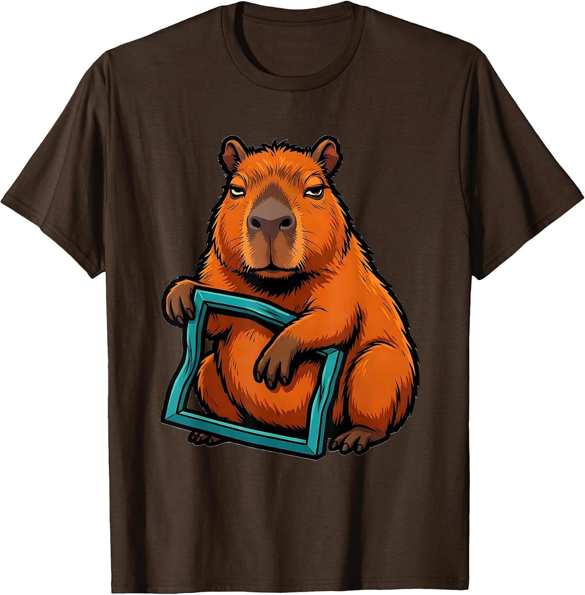 Capybara Cartoon Funny Animal Meme Humor T-Shirt - Brown