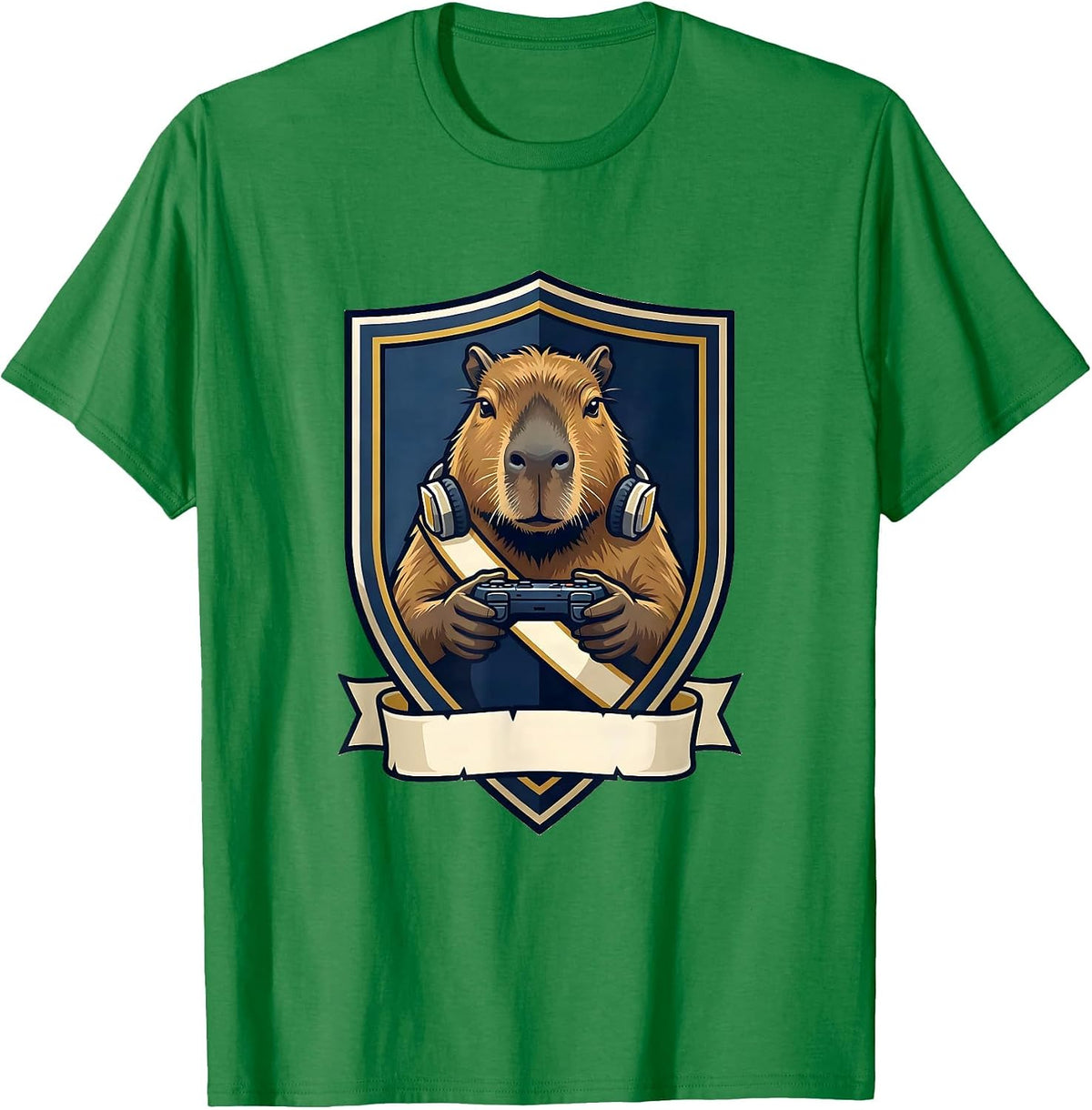 Men's Capybara Gamer Emblem Bruh Meme Humor T-Shirt - Kelly Green
