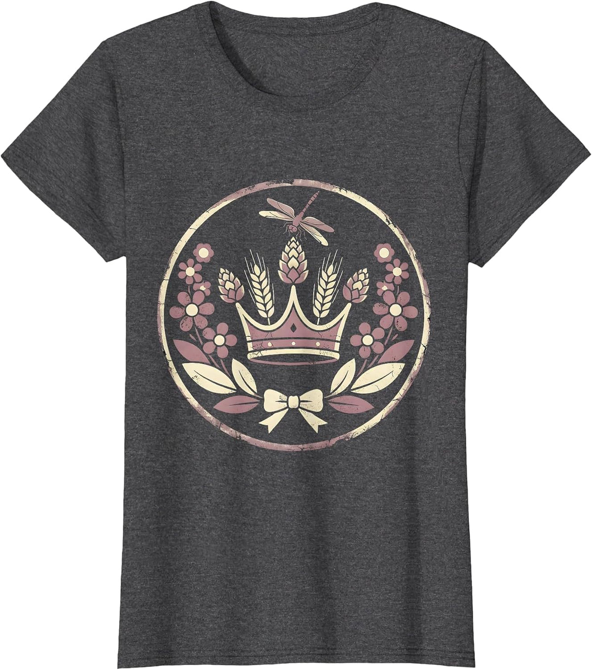 Women's Beer Crown Hops and Barley Royalty Design T-Shirt - Dark Heather Grey