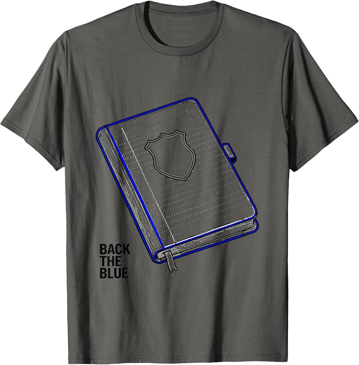 Back The Blue Thin Blue Line Police Support Line Art T-Shirt - Asphalt Grey