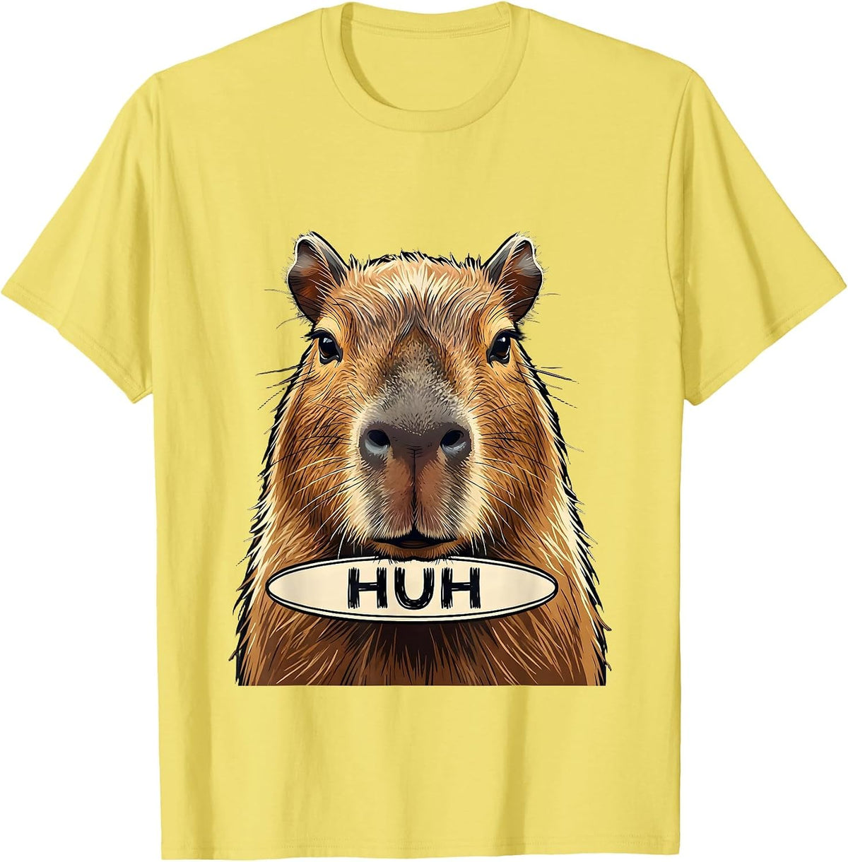 Men's Huh Funny Capybara Animal Meme Humor Video Games T-Shirt - Lemon Yellow