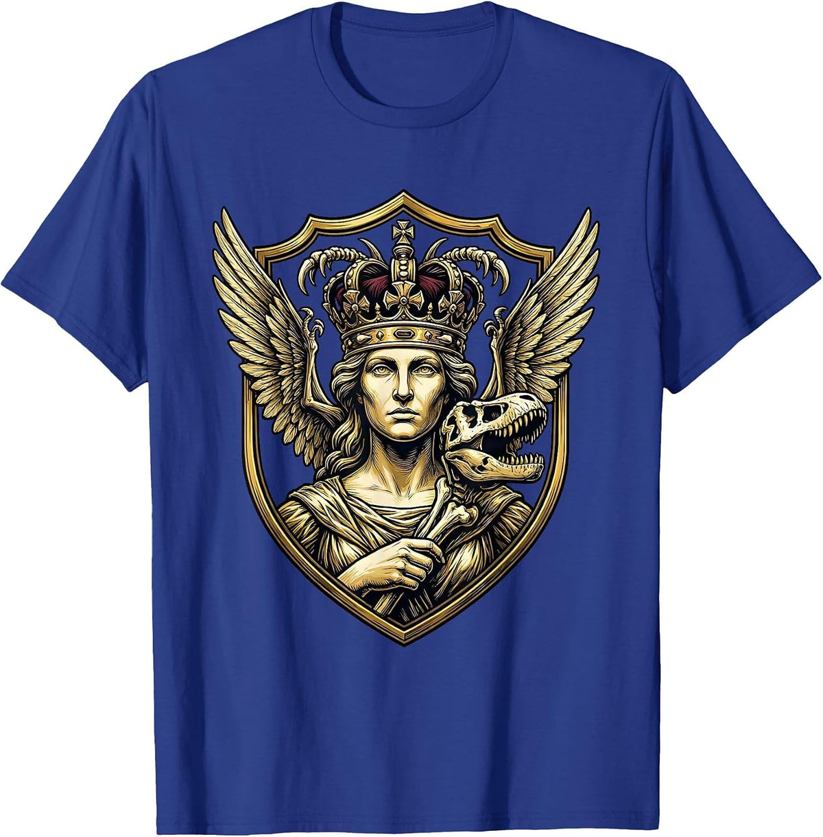 Dinosaur Queen T-Rex Skull Scepter Illustration T-Shirt - Royal Blue