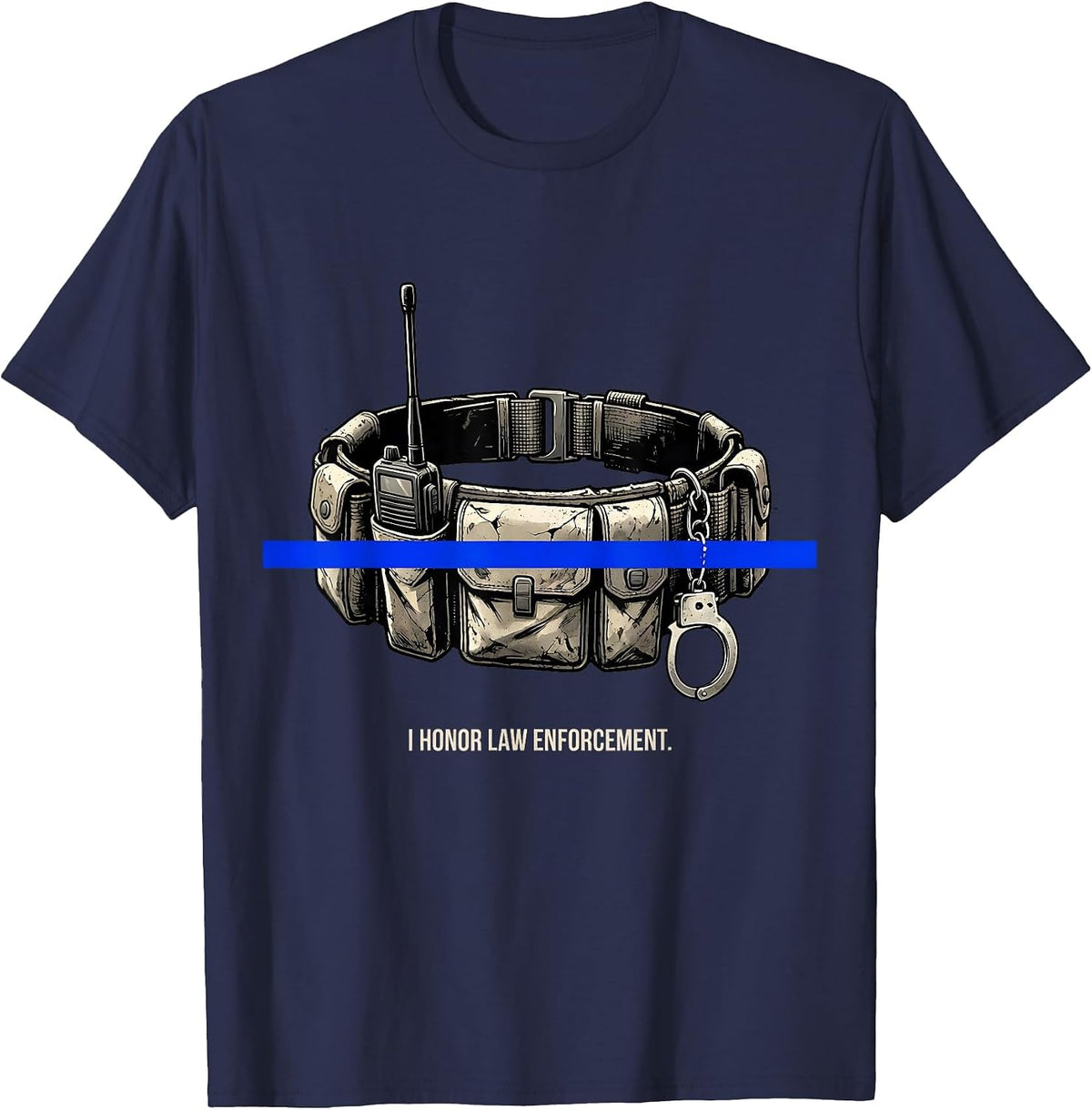 I Honor Law Enforcement Distressed Thin Blue Line Police T-Shirt - Navy Blue