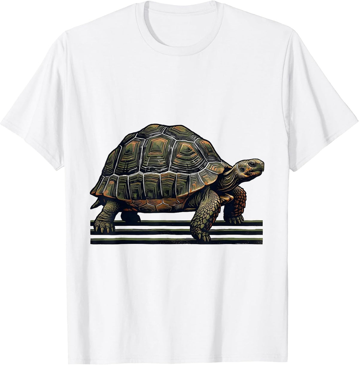 Men's Low Profile Tortoise Linocut Turtle Lover Gift T-Shirt - White