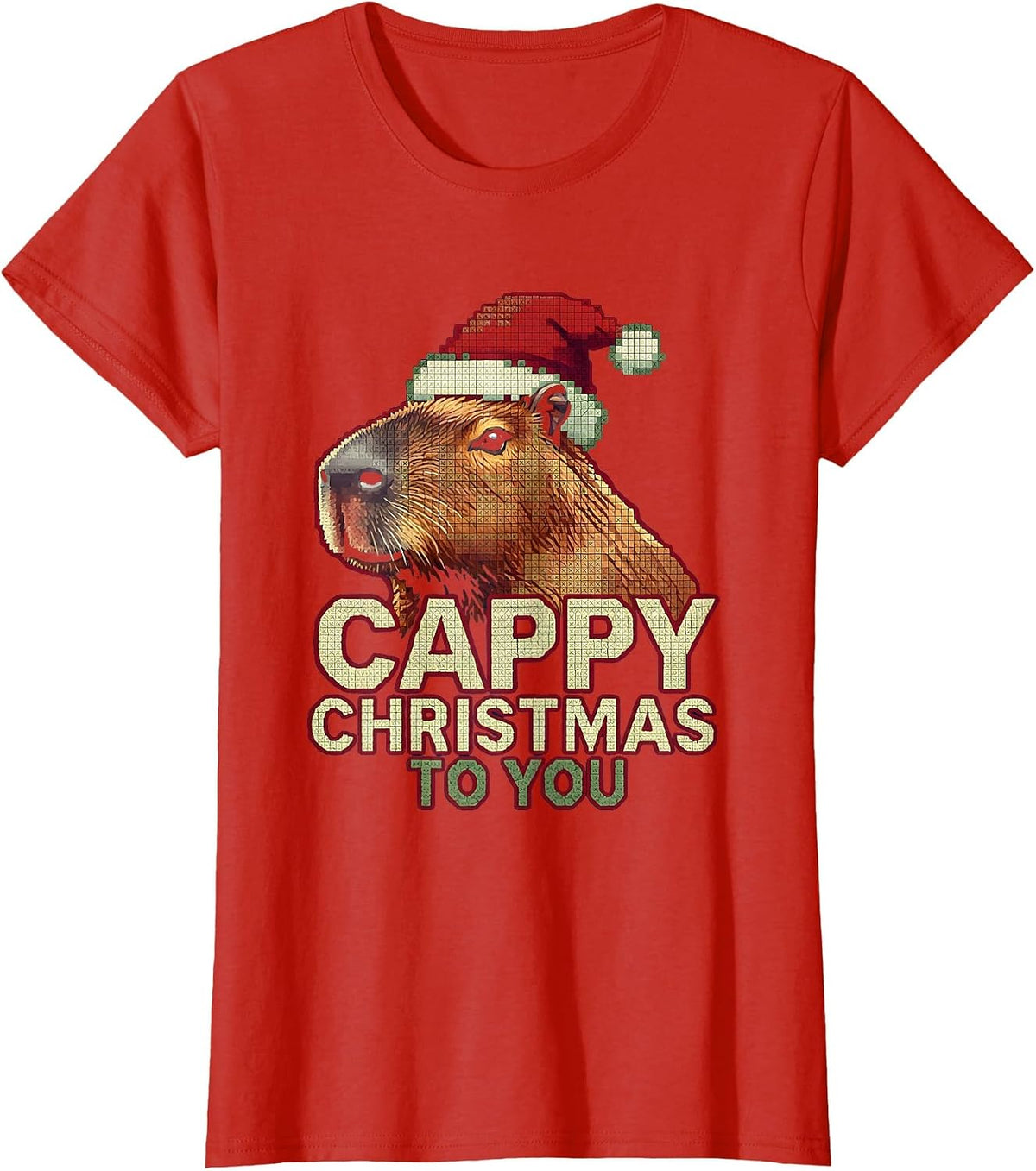Cappy Christmas To You Cute Capybara Santa Hat Holiday Humor T-Shirt - Red