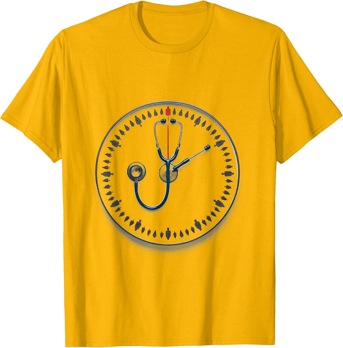 Stethoscope Clock Nurse Crew New Year Eve Party T-Shirt - Golden Yellow