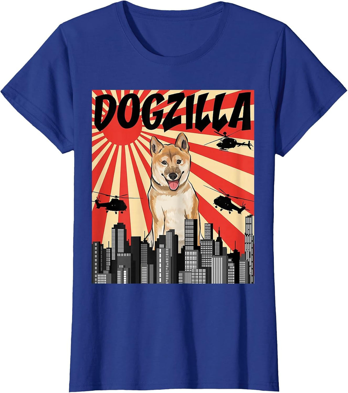 Funny Retro Japanese Dogzilla Shiba Inu T-Shirt - Royal Blue